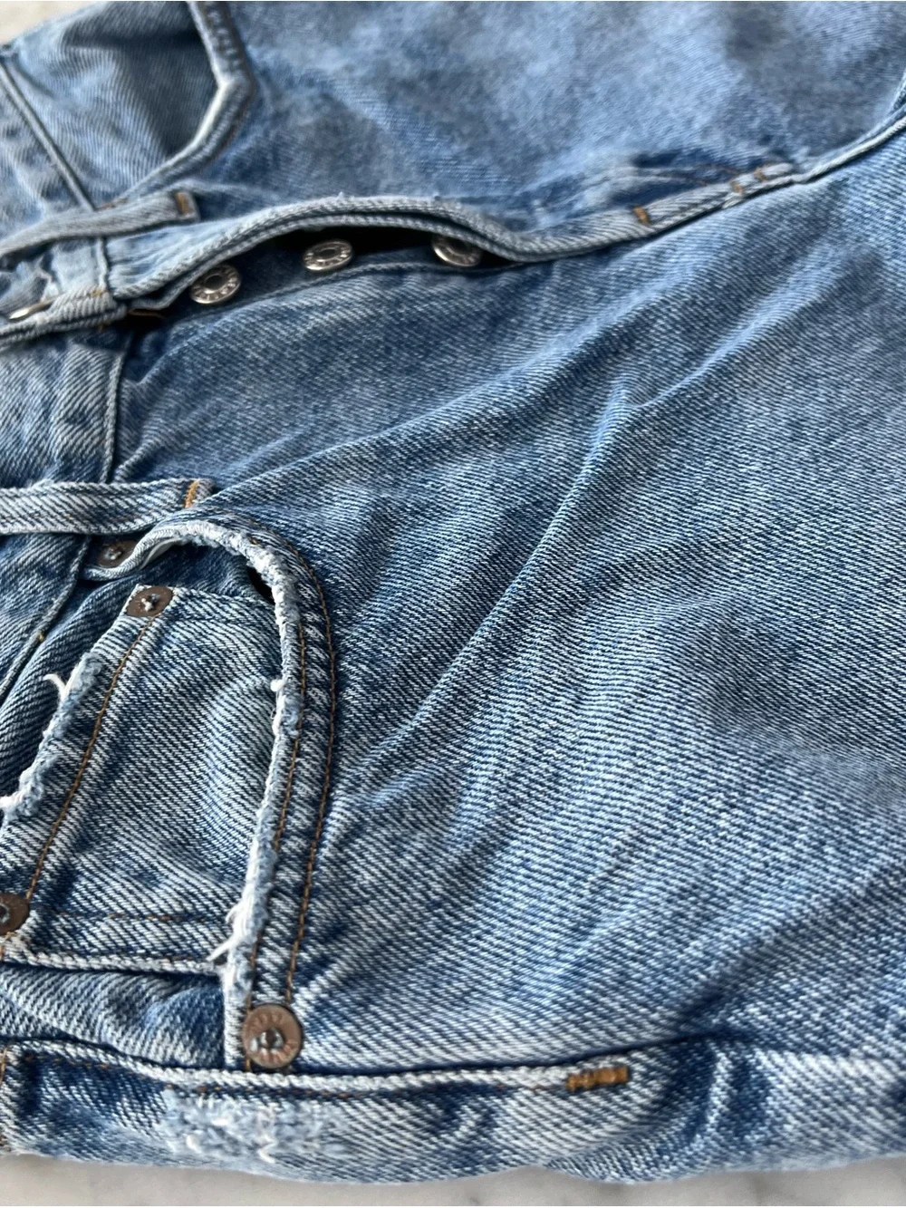 AGOLDE Parker Long High-Rise Cutoff Shorts Skywave Blue Wash Size 26